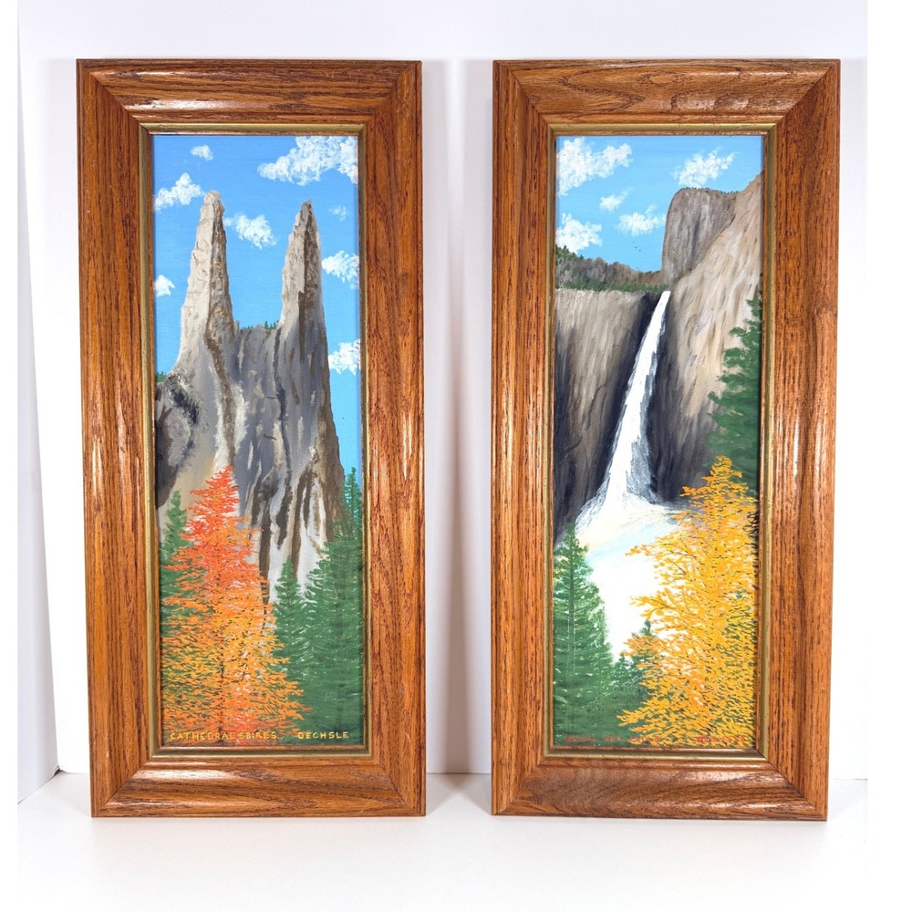 Pair of Yosemite National Park Landscape Paintings Waterfall El Capitan